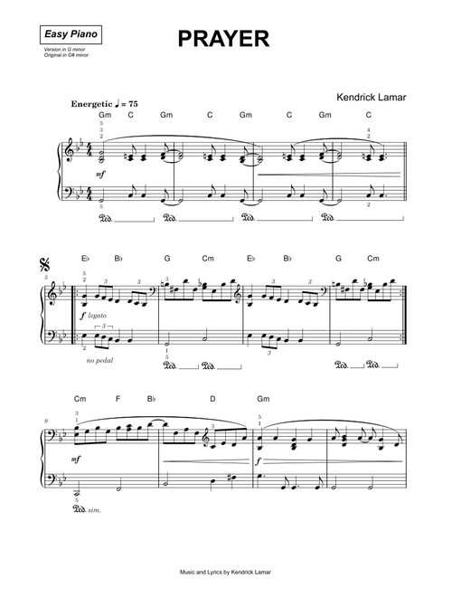 Prayer - Kendrick Lamar (Easy Piano)