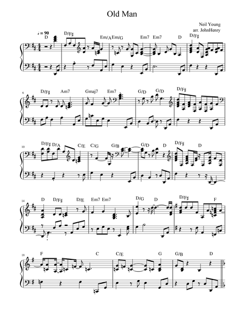 Old Man (Arr. JohnHenry) - Neil Young (Easy Piano)