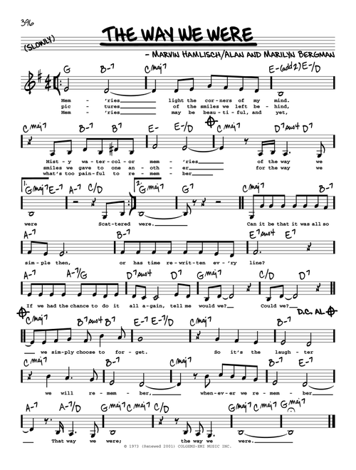 The Way We Were (Low Voice) - Barbra Streisand (Real Book - Melody-Chords-Lyrics)