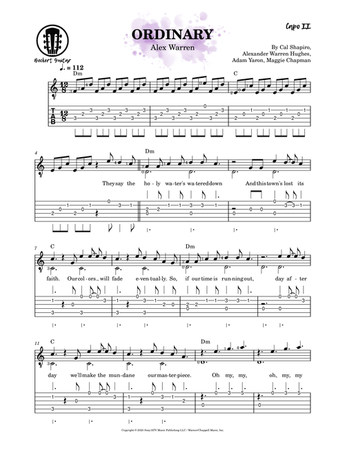Ordinary (Arr. Beckert Guitar) - Alex Warren (Easy Guitar with TAB)