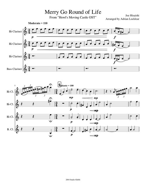 Merry Go Round of Life Clarinet Quartet
