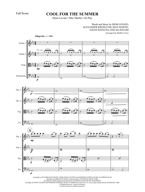 Cool For The Summer (Arr. Bobbie Crow) - Demi Lovato (String Quartet)