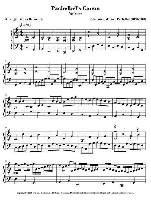 Pachelbel's Canon - for harp (Arr. Zoran Radanovic (ARTISJUS)) - Johann Pachelbel (1653–1706) (Harp)