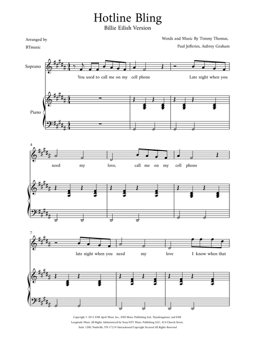 Hotline Bling (Arr. BTmusic) - Drake (Piano Vocal)