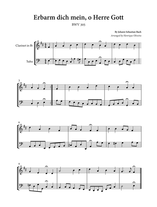 Erbarm dich mein, o Herre Gott (Clarinet and Tuba) - Johann Sebastian Bach (Arr. Henrique Oliveira) (Instrumental Duet)