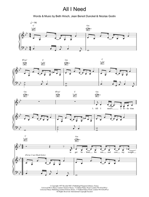 All I Need - Air (Piano-Vocal-Guitar (Piano Accompaniment))
