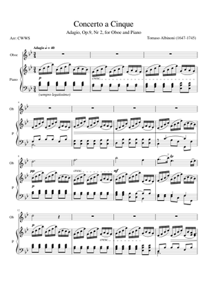 Concerto in D minor op.9 no.2 - Tomaso Albinoni Sheet Music for