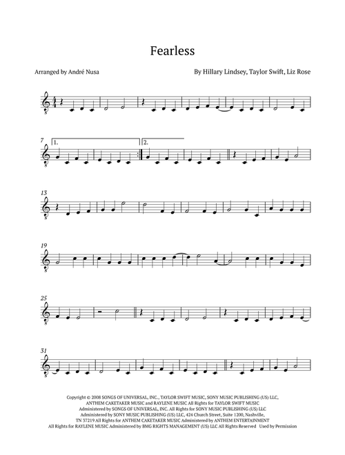 Fearless (Arr. André Nusa) - Taylor Swift (Easy Guitar with TAB)