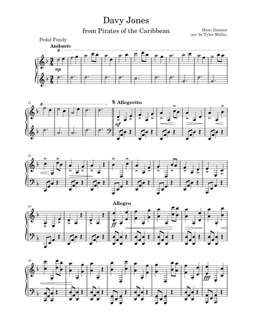 Pirates of the Caribbean - Davy Jones (Piano) – arranged by Tyler Wallin