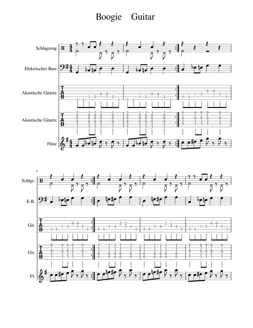 Basic Boogie Sheet music for Flute, Guitar, Bass guitar, Drum group ...