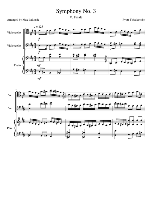 Tchaikovsky Symphony No. 3 Mvt. V for Two Cellos and Piano