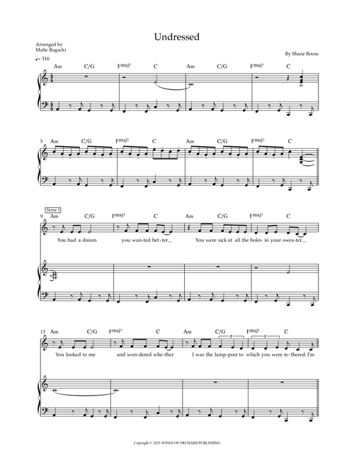 Undressed (Arr. Malte Rogacki) - sombr (Piano Vocal)