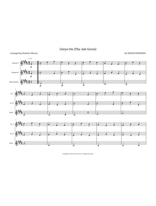 Llwyn On (The Ash Grove) (Arr. Dominic Meccia) - Welsh Folksong (Small Ensemble)