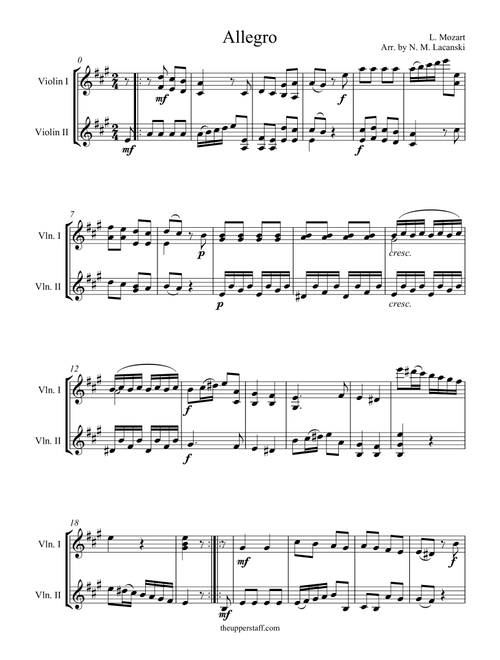 Allegro (Arr. Nick Lacanski) - Mozart, Leopold (Violin Solo)