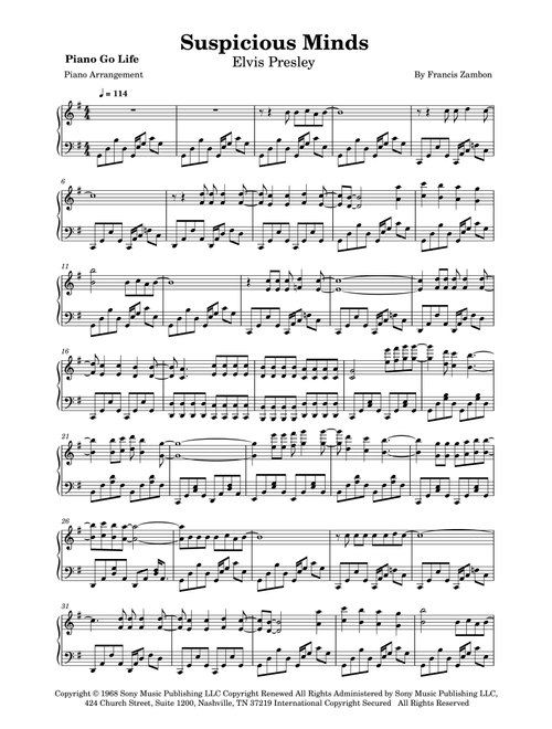 Suspicious Minds (Arr. Piano Go Life) - Elvis Presley (Piano Solo)