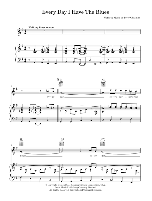 Every Day I Have The Blues - B.B. King (Piano-Vocal-Guitar (Piano Accompaniment))