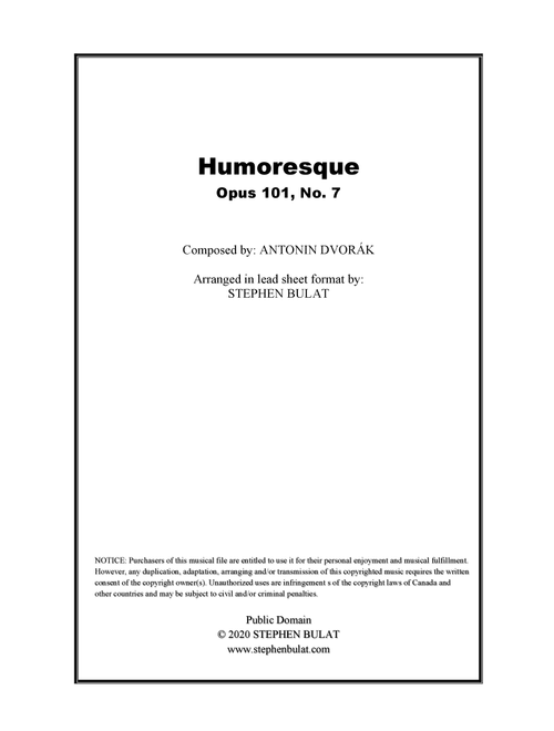 Humoresque (Dvorak) - Lead sheet (key of G) (Arr. Stephen Bulat) - Antonin Dvorak (Piano-Vocal-Guitar)