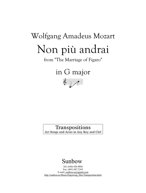 Mozart: Non più andrai (Transposed to G Major, treble clef, low voice) (Arr. Sunbow) - Wolfgang Amadeus Mozart (Piano Vocal)