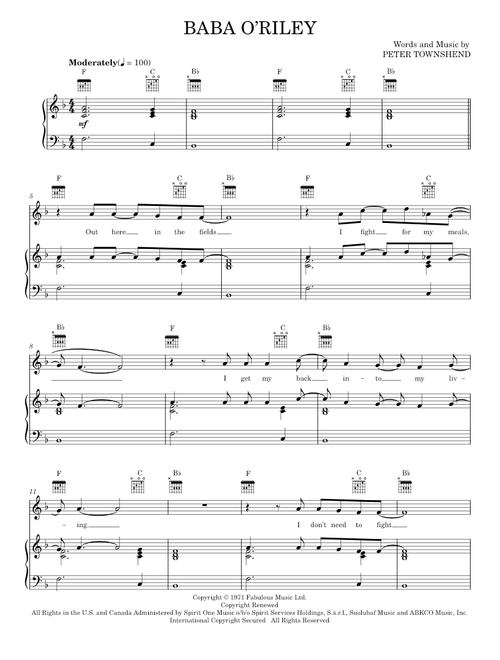 Baba O'Riley - The Who (Piano-Vocal-Guitar)