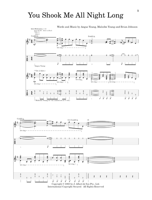 You Shook Me All Night Long - AC/DC (Guitar Tab)