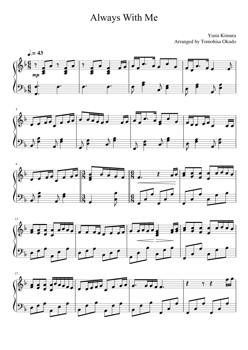 Ashley Furman admiración cálmese Always With Me Piano Cover. Sheet music for Piano (Solo) | Musescore.com
