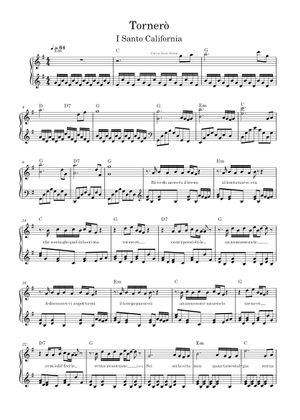 Tornerò – I Santo California Sheet Music with Chords for Piano (Solo ...