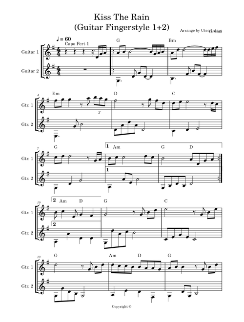 Kiss The Rain -  Guitar 2 part & beginner fingerstyle