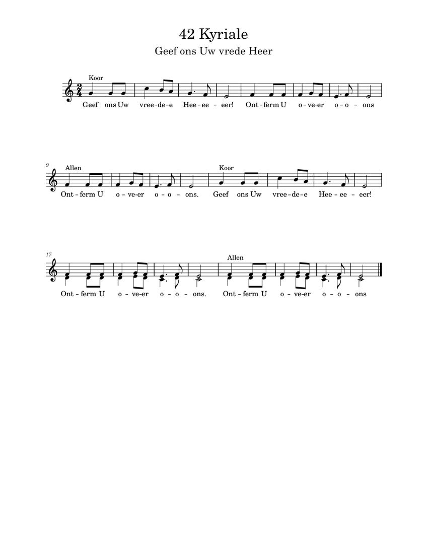 42 Kyriale Geef ons Uw vrede Heer Sheet music for Piano (Solo) 42 Kyriale Geef ons Uw vrede Heer Sheet music for Piano (Solo)