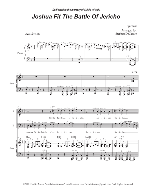Joshua Fit The Battle Of Jericho (Duet for Tenor and Bass solo) (Arr. Stephen DeCesare) - Mahalia Jackson (Voice Duet and Piano)