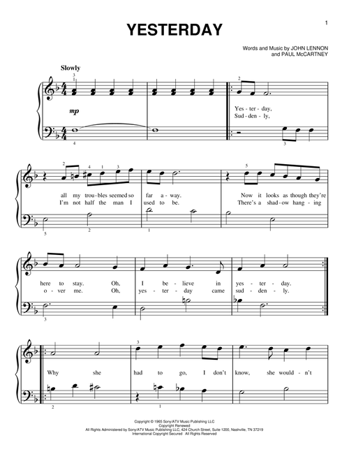 Yesterday - The Beatles (Very Easy Piano)