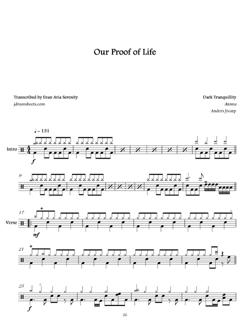 Our Proof Of Life (Arr. Evan Aria Serenity) - Dark Tranquillity (Drums)