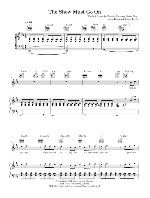 The show must go on - Queen (Piano-Vocal-Guitar (Piano Accompaniment))