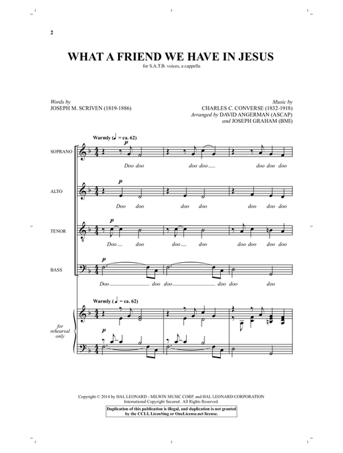 What A Friend We Have In Jesus (Arr. David Angerman) - Joseph M Scriven, Charles C Converse (Choral, SATB)