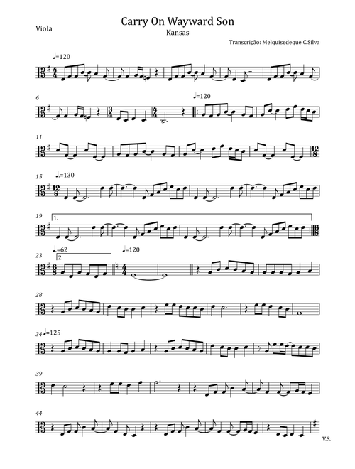 Carry On Wayward Son (Arr. Melquisedeque C.Silva) - Kansas (Viola Solo)