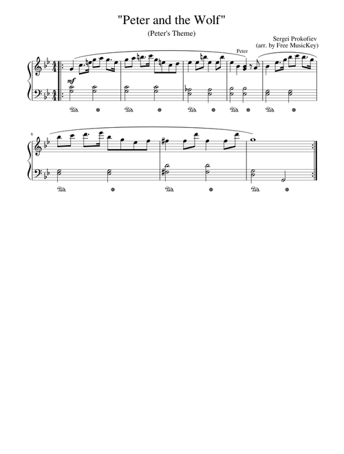Sergei Prokofiev "Peter and the Wolf" Peter's Theme Easy Piano (arr. by Free MusicKey)
