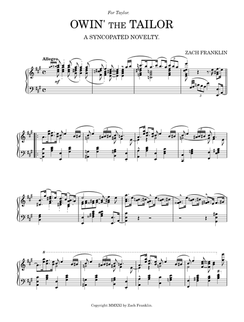 Owin' the Tailor (a Syncopated Novelty)