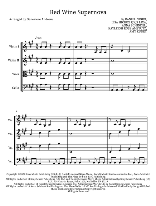 Red Wine Supernova (Arr. Genevieve Andrews) - Chappell Roan (Small Ensemble)