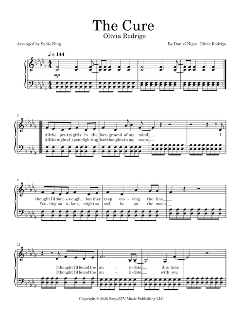 The Cure – Olivia Rodrigo - Intermediate Piano