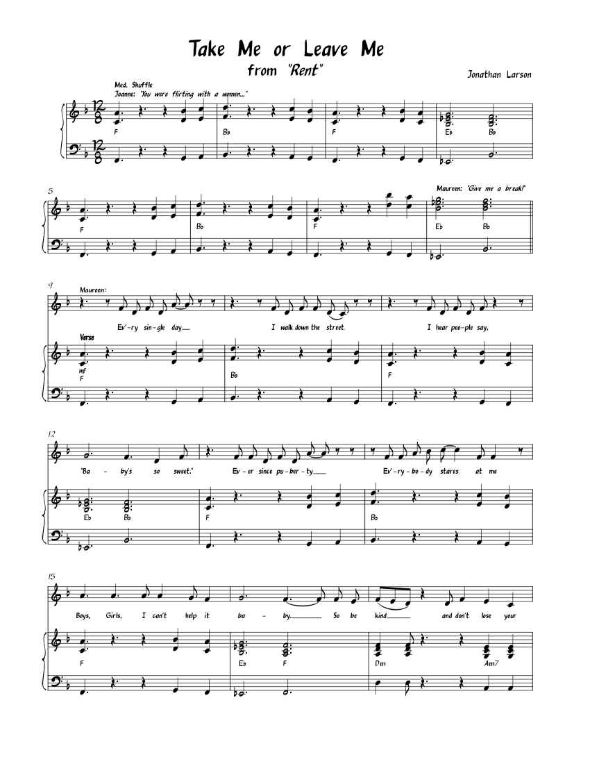 Take Me Or Leave Me from "Rent" Sheet music for Piano, Saxophone alto