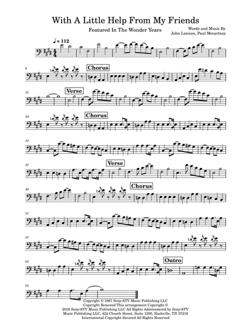 With A Little Help From My Friends (Arr. Marcus Gram Jacobsen) - The Beatles (Bass Guitar (without TAB))
