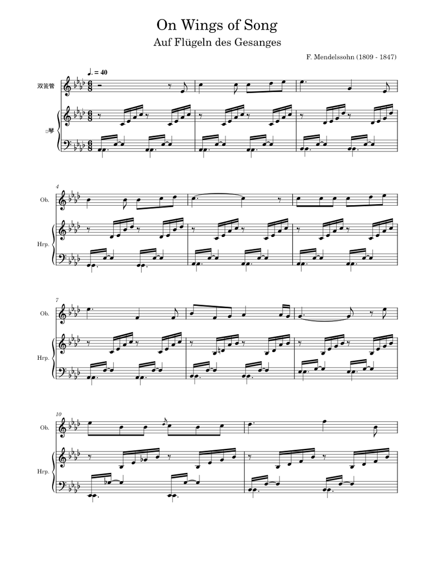 On Wings of Song Felix Mendelssohn Sheet music for Piano