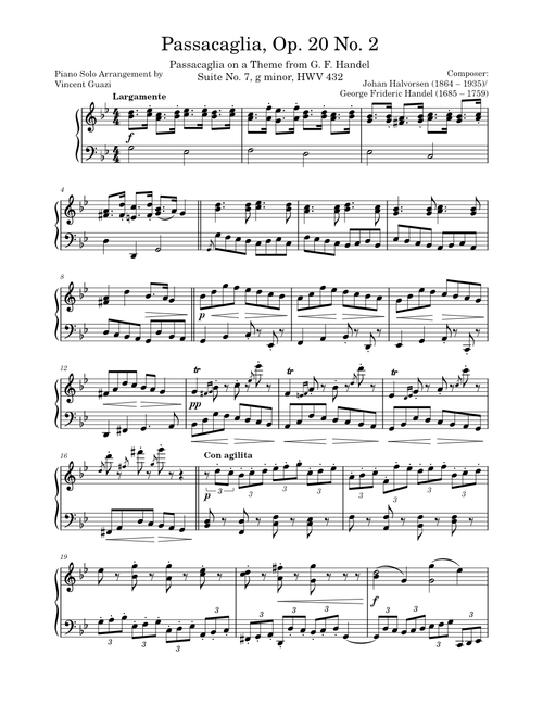 Passacaglia – Johan Halvorsen Passacaglia, Op. 20 No. 2 (Piano Solo)
