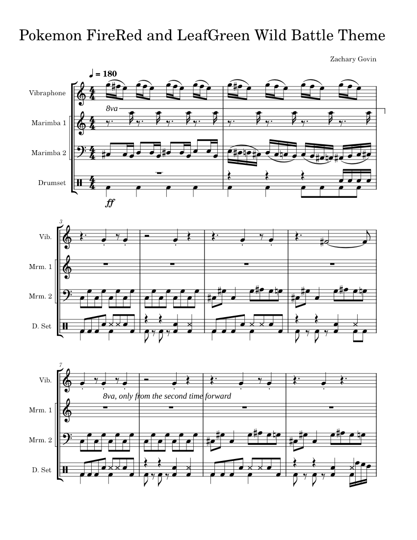 Pokemon FireRed and LeafGreen Wild Battle Theme Junichi Masuda Sheet