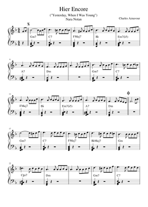 Hier encore – Charles Aznavour Sheet Music with Chords for Piano (Solo ...