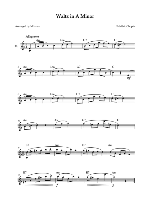 Waltz in A Minor | B. 150, Op. Posth. | Chopin | Flute | Chords (Arr. Milanov) - Frédéric Chopin (Flute Solo)