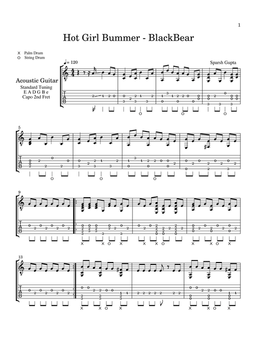 Hot Girl Bummer (Blackbear) Acoustic Fingerstyle Guitar Tab - Sparsh Gupta (Solo Guitar)