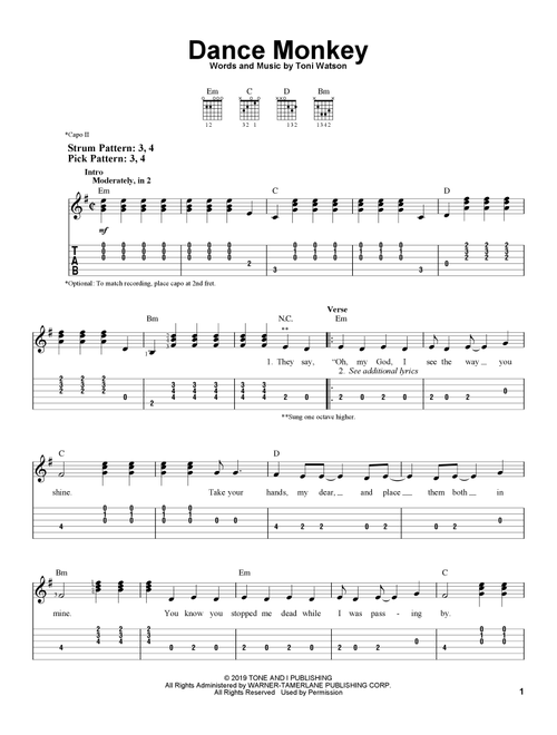 Dance Monkey - Tones And I (Easy Guitar with TAB)