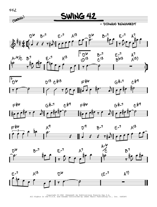 Swing 42 - Django Reinhardt (Real Book - Melody-Chords)