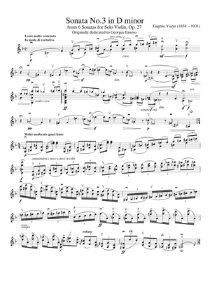 Solo Violin Sonata in A Minor - E. Ysaÿe, Op. 27, No. 2 Sheet