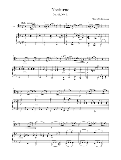 4 Morceaux Caractéristiques. Op.43. No.3. Nocturne – Georg Goltermann for Cello and Piano